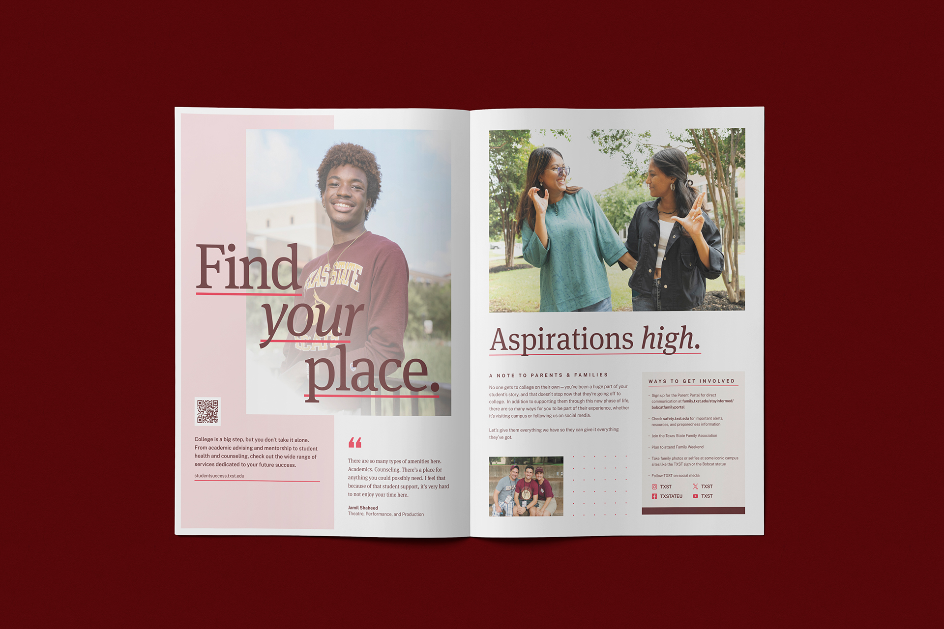 TXST Admissions Campaign AdmittedStudentNewsprint Spread Families