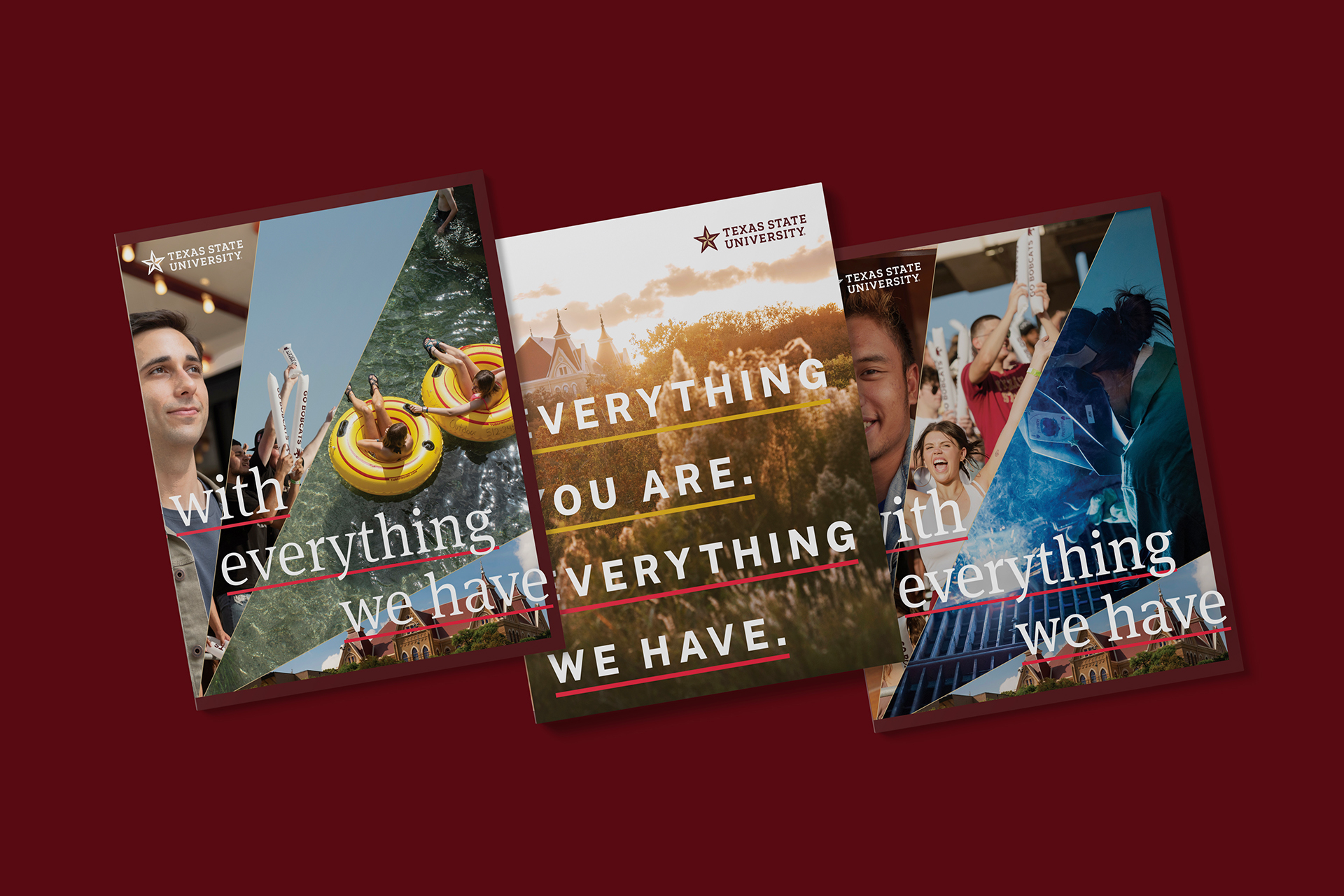 TXST Admissions Campaign Viewbook InternationalViewbook LocalRecruitmentPiece Covers