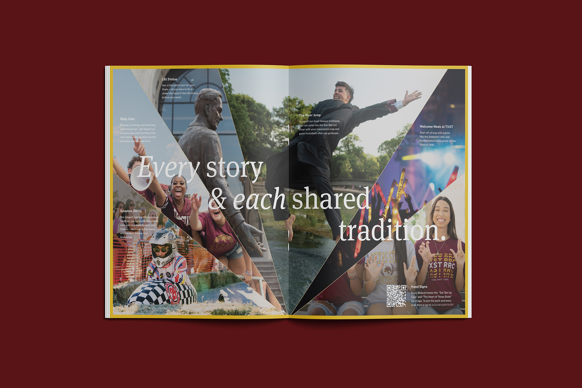 TXST Admissions Campaign Viewbook Spread Tradition